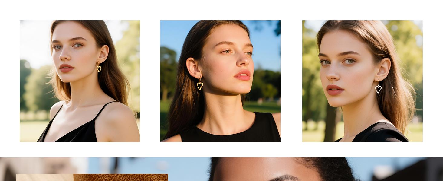Silver Heart Earrings for Women 14K Gold Plated Openwork Love Heart Dangle Earrings Drop Hypoallergenic Leverback Huggie Hoop Earing for Women Trendy