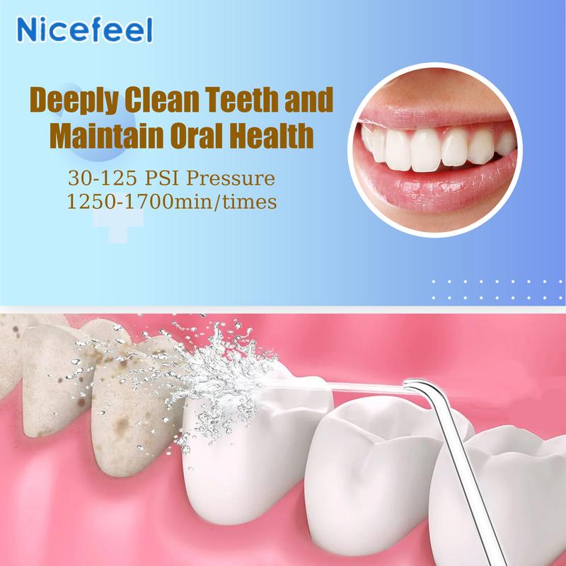 Nicefeel Water Floss - Electric Tooth Water Floss for cleaning and braces cleaning, 10 pressures and 7 Tips, 600ml Water floss for home use