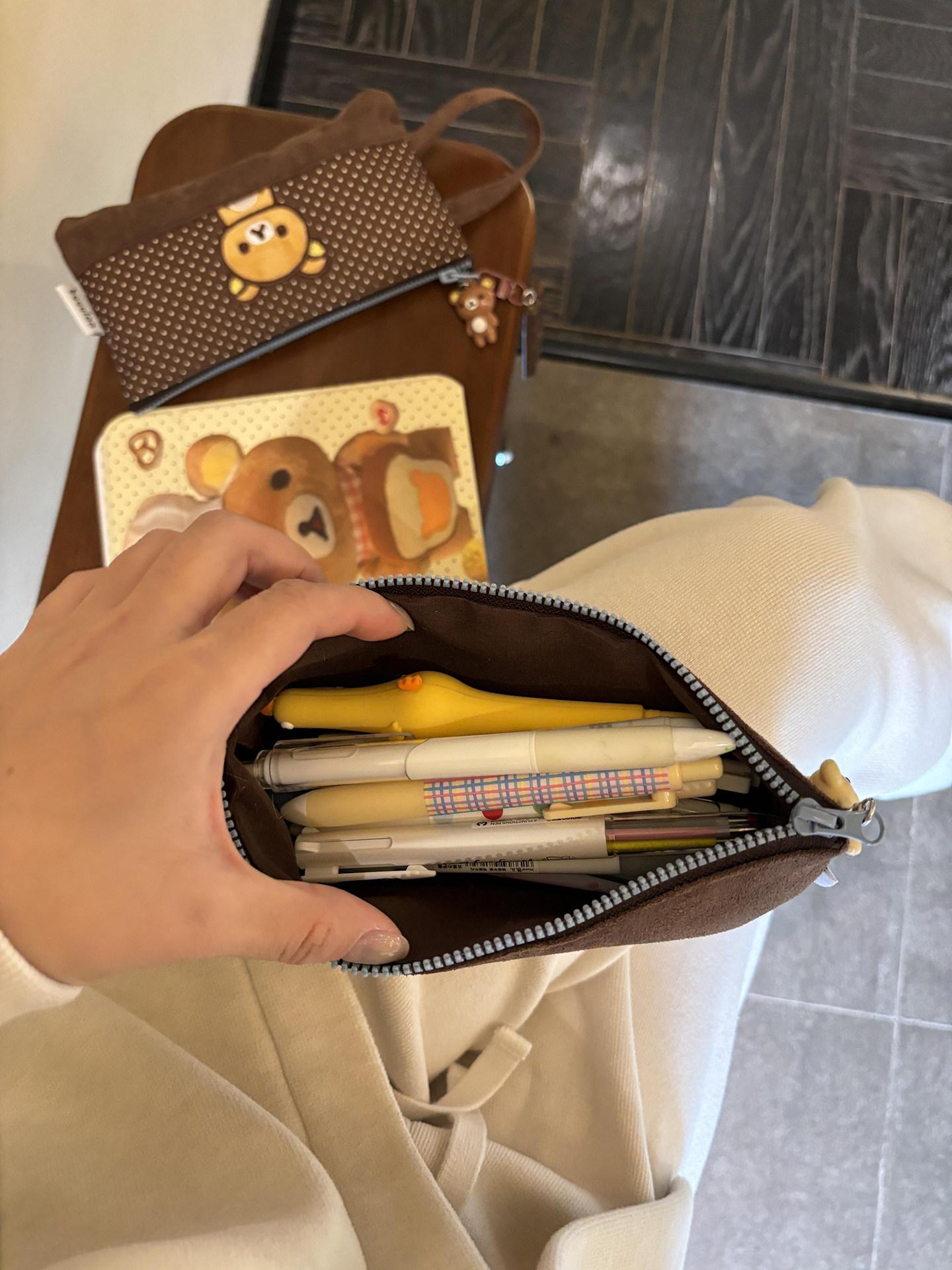 Buuuloo Original Embroidered Rilakkuma Pencil Case Large Capacity Polka Dot Ins Style Kawaii For Teen Girls High School Students