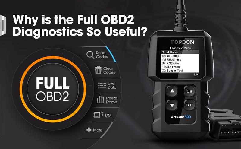 TOPDON AL300, OBD2 Scanner Code Reader, car Auto Diagnostic Tool with Full OBD2 Functions, Engine Fault Code Reader CAN Scan Tool, HD LCD Display Screen, for Cars After 1996