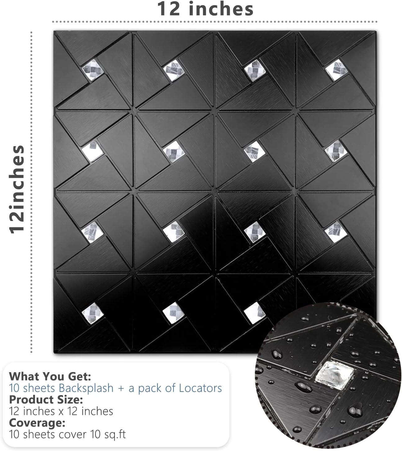 Vamos Tile Aluminium Peel and Stick Backsplash Tile, Metal Tile Stick on Backsplash for Kitchen/Bathroom Decor , Glass Mixed Self Adhesive Mosaic Tiles Wall Design