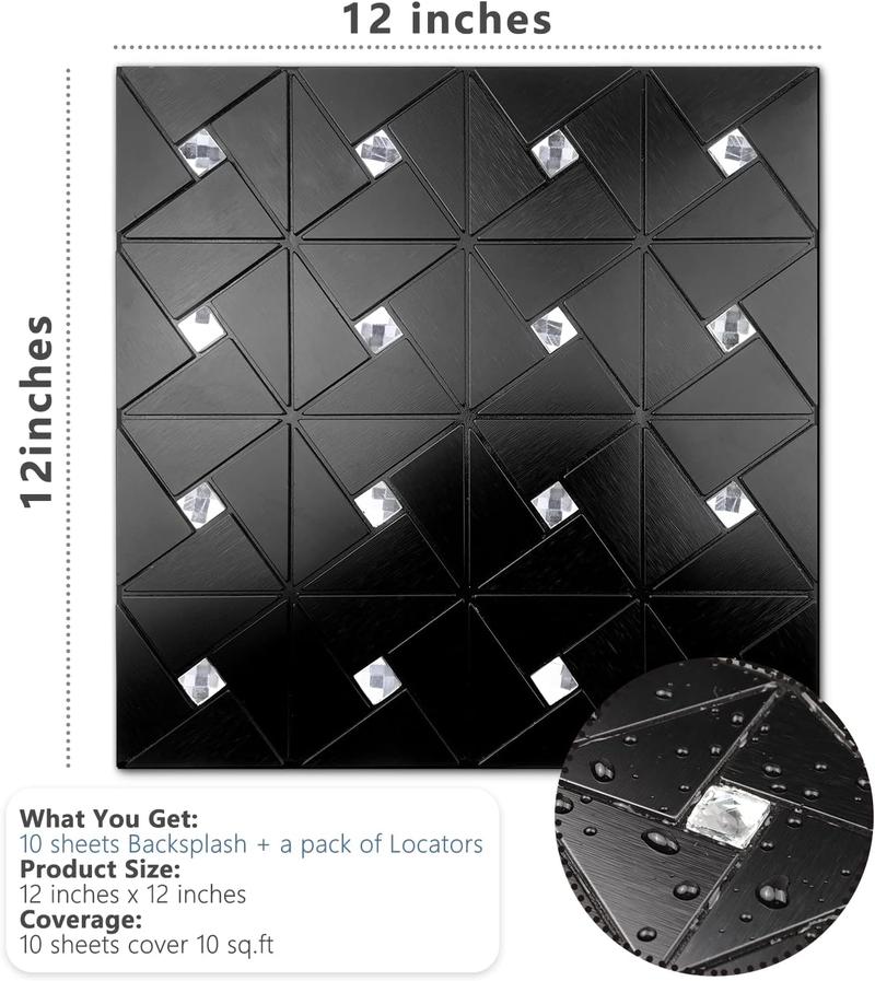 Vamos Tile Aluminium Peel and Stick Backsplash Tile, Metal Tile Stick on Backsplash for Kitchen/Bathroom Decor , Glass Mixed Self Adhesive Mosaic Tiles Wall Design