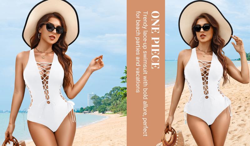 Holipick Women Sexy One Piece Swimsuit One Shoulder Bathing Suit Lace Up Swimwear