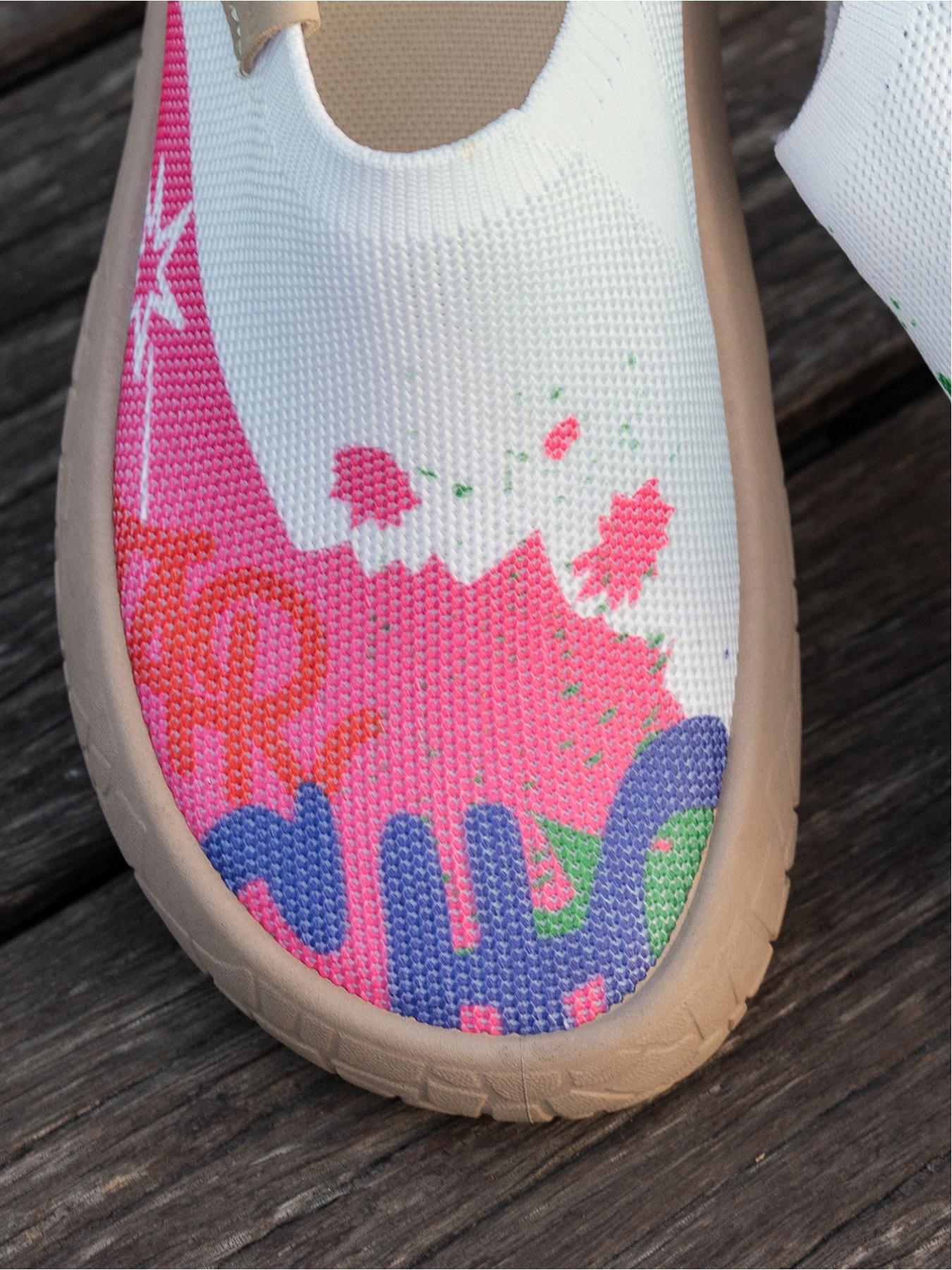 Women's Colorful Graffiti Slip-On Sneakers, Breathable Knit Mesh Comfortable Walking Shoes, Lightweight Non-Slip Soft Sole Casual Loafers for Outdoor, Work, Travel and All-Day Wear