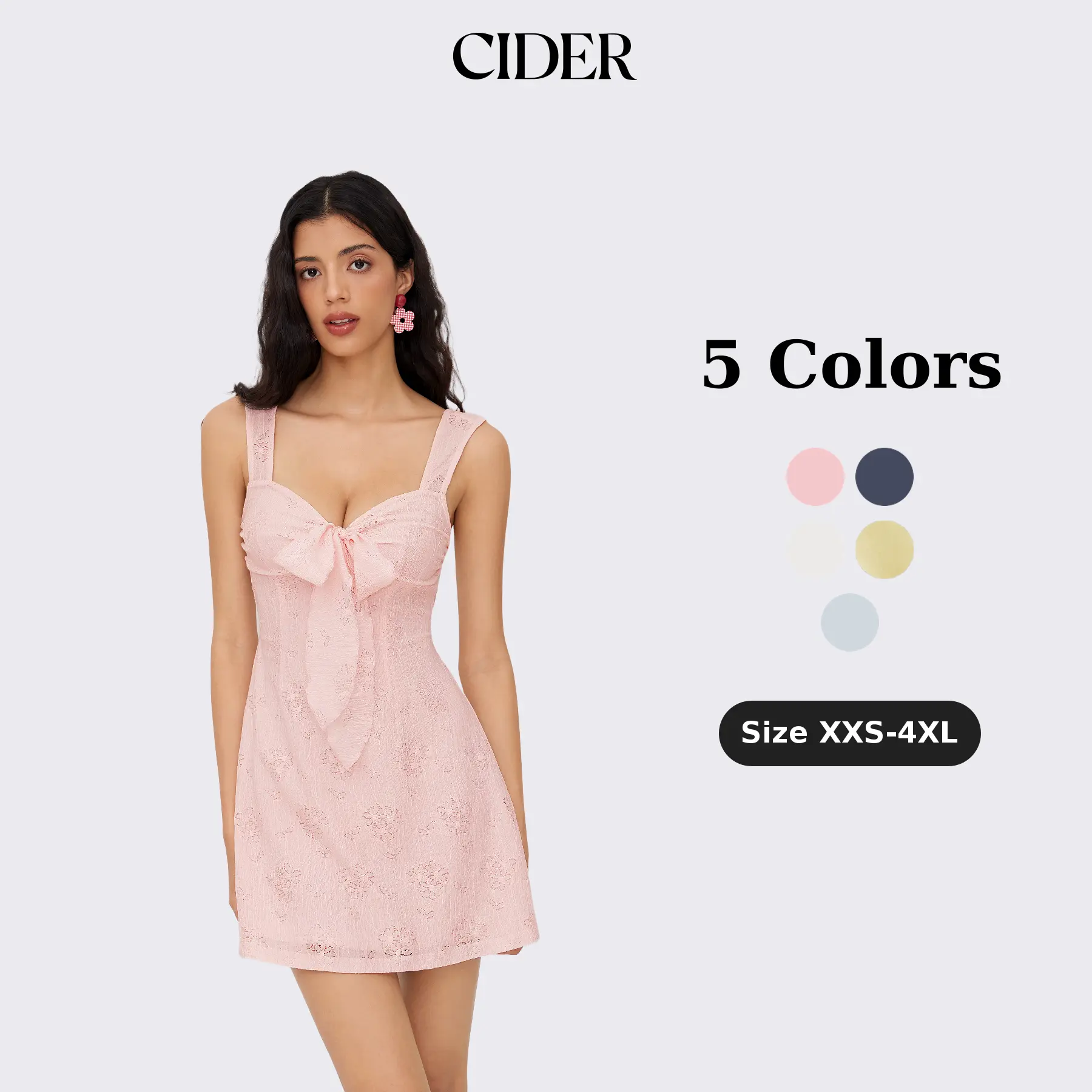 Cider Lace Sweetheart Bowknot Cami Mini Dress Casual Summer Womenswear SohoChic