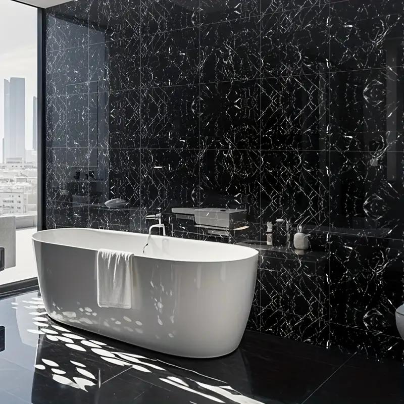 Wall Panels, 15/30pcs Wall Tiles Peel And Stick Waterproof, Self-Adhesive PVC Wall Panels for Kitchen, Bathroom-11.8"x11.8" Kitchen Tile, Essential for Decoration, Housewarming Gift, Birthday Gift(Not Real Tiles, White And Black Marble Pattern)