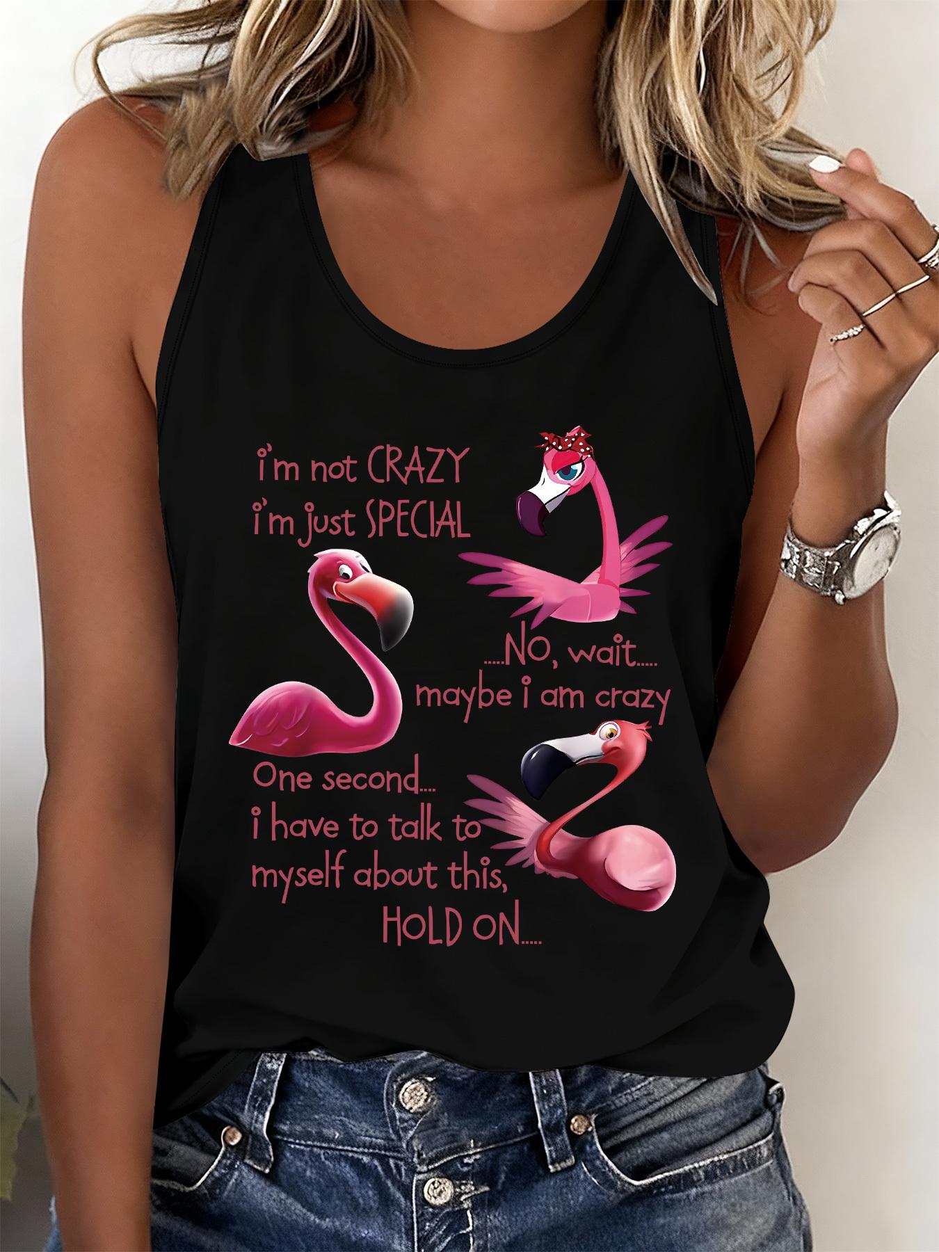 Cool Spring And Summer Women'S Tank Top with a Fun Flamingo Print, Featuring a Unique English Slogan for a Casual Look