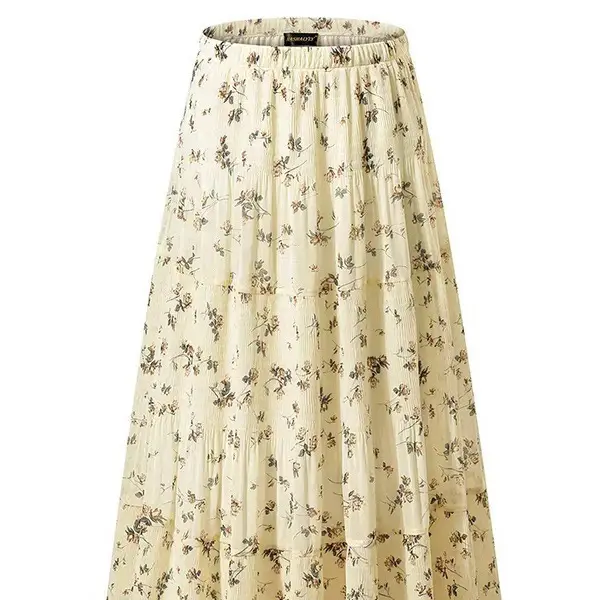 Women's Chiffon Elastic High Waist Pleated A-Line Flared Maxi Skirt Flower Breathable Comfortable Casual Summer Wear White Black Christmas Vintage Floral Bohemian Boho Womenswear Summer Outfits campingessentials campingessentials