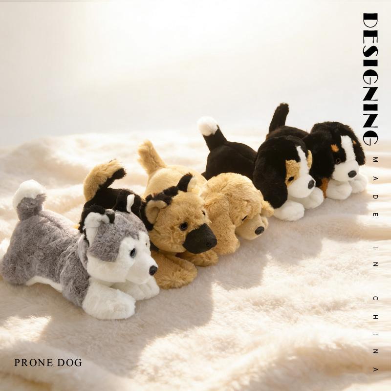 Cuddly Lying Prone Pet Dog Plush Toys Soft Fluffy Husky Shepherd Dog Beagle Doll Sleeping Throw Pillow Kawaii Home Decor