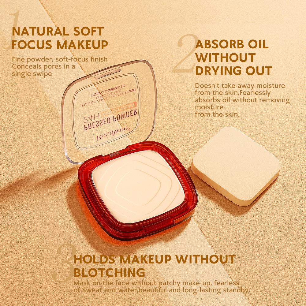 Rosalwee Long-Lasting Makeup Powder, Oil-Control Waterproof, 24h Fresh Wear, Natural Soft Focus, Setting & Touch-Up, Solid Form