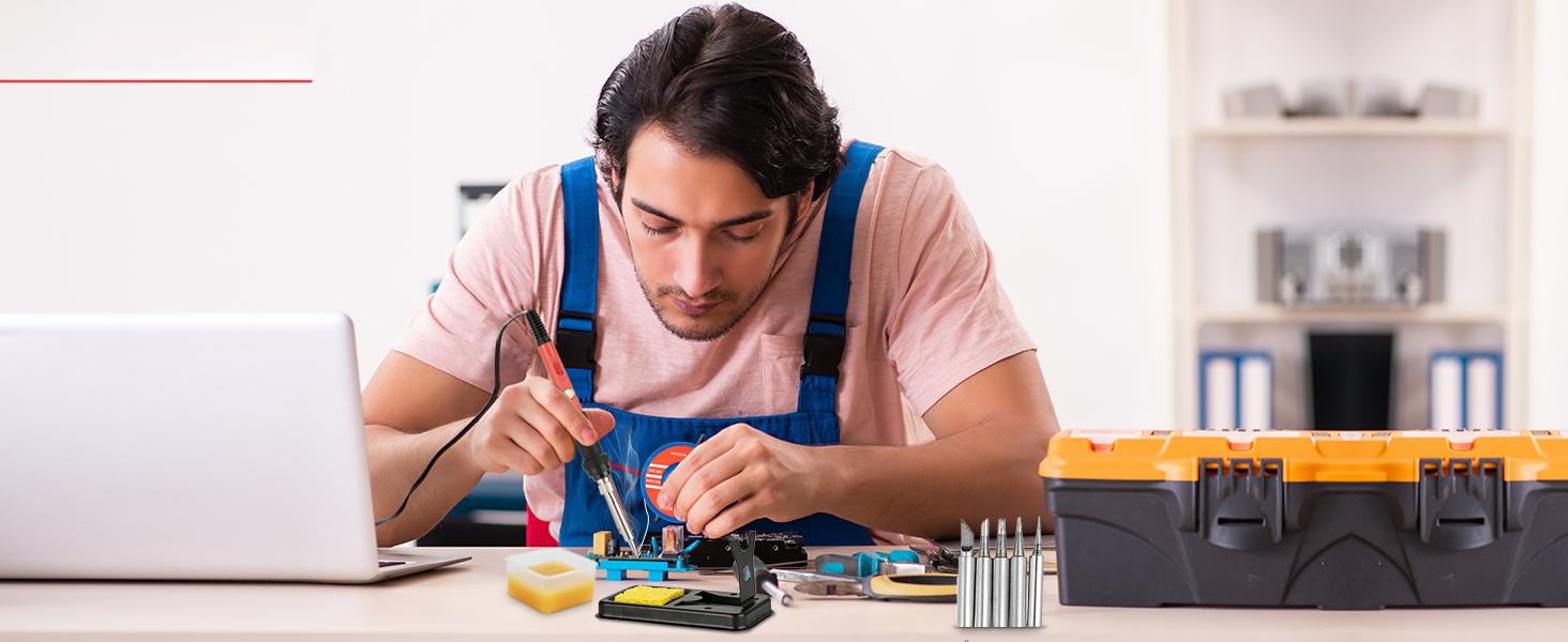 Soldering Iron Kit, 60W Soldering Iron with 5pc Interchangeable Tips, 10-in-1 Adjustable Temperature Solder Welding Tools, Fast Heating, Electronic Repair, 110V