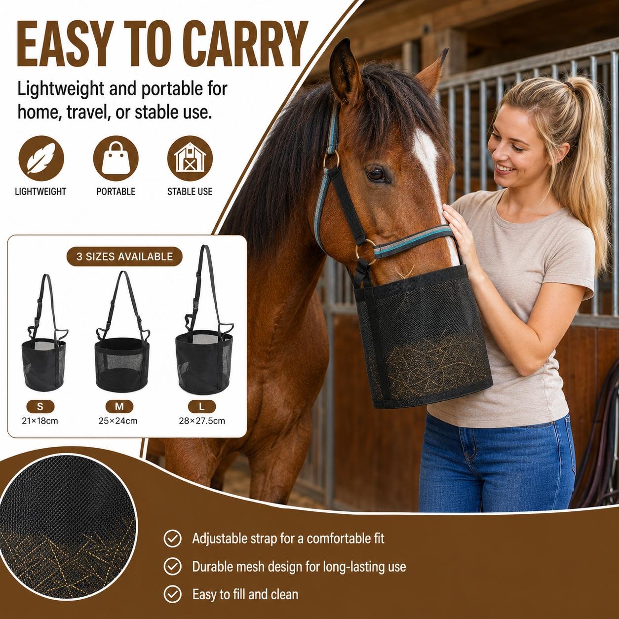 Adjustable Horse Hay Feeder Bag, Portable Slow Feed Hay Sack for Feeding Horses, Cattle, Sheep, Convenient Hanging Design, 1 Piece