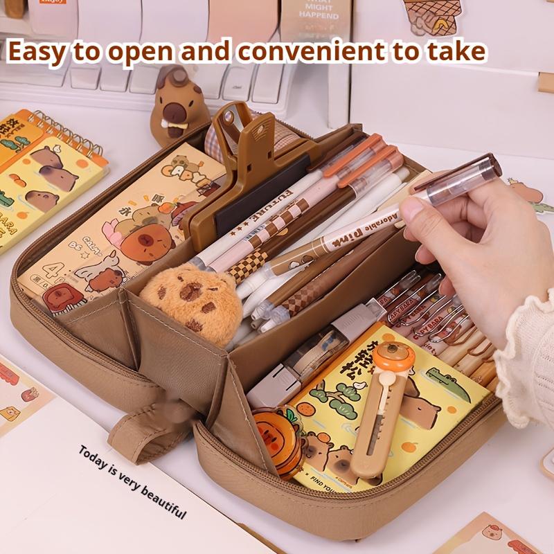 3-Piece Volcano Large Capacity Pencil Case Set, Includes Pencil Case, Doll, Stickers, Perfect for School Supplies & Christmas Gifts