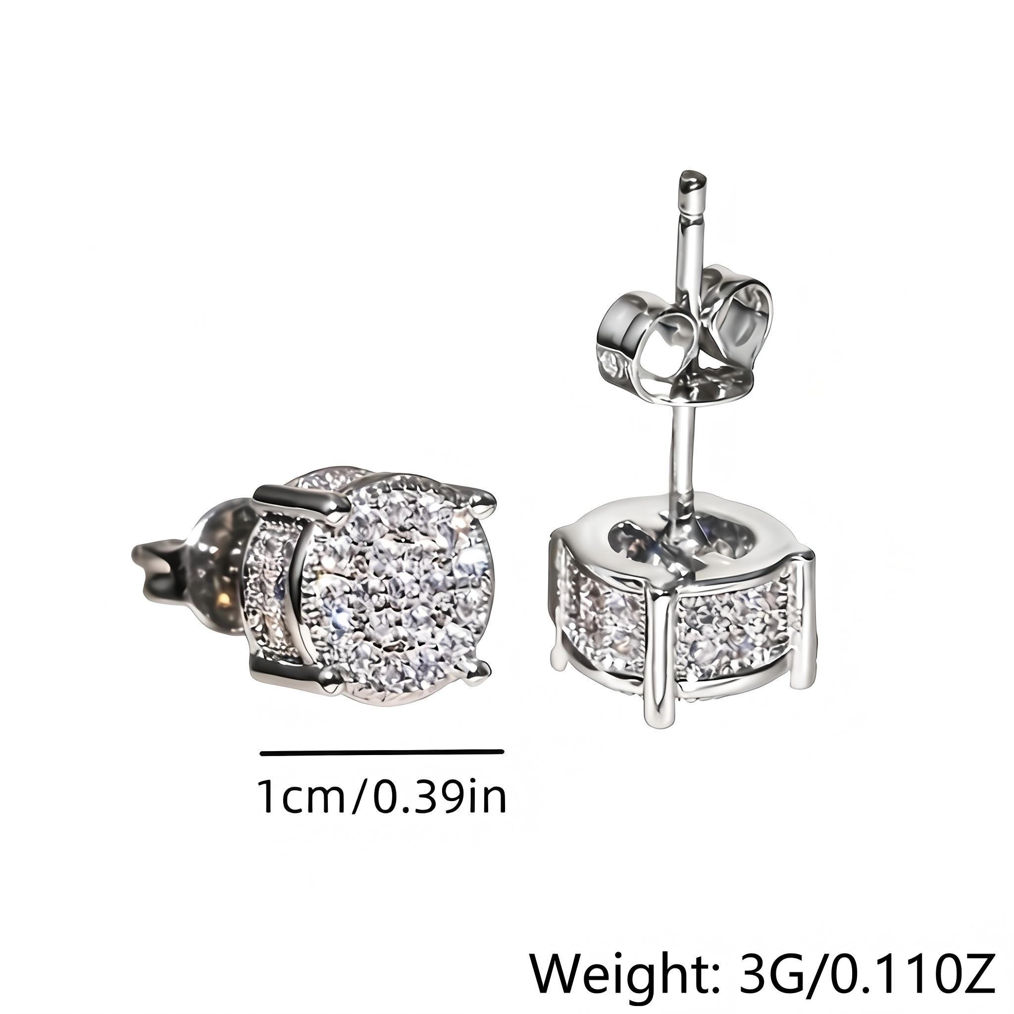 Full Diamond Hip Hop Men's Ear Stud Zircon Micro-Set Plated Round Earrings for Women