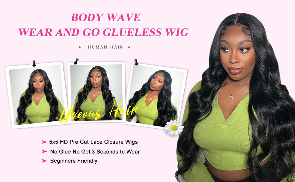 28 Inch Wear and Go Glueless Wigs Human Hair Pre Plucked Pre Cut for Beginners 5x5 HD Lace Closure Wigs Human Hair 180% Density Body Wave Lace Front Wigs No Glue Pre Cut 3 Seconds to Wear Glueless Wig