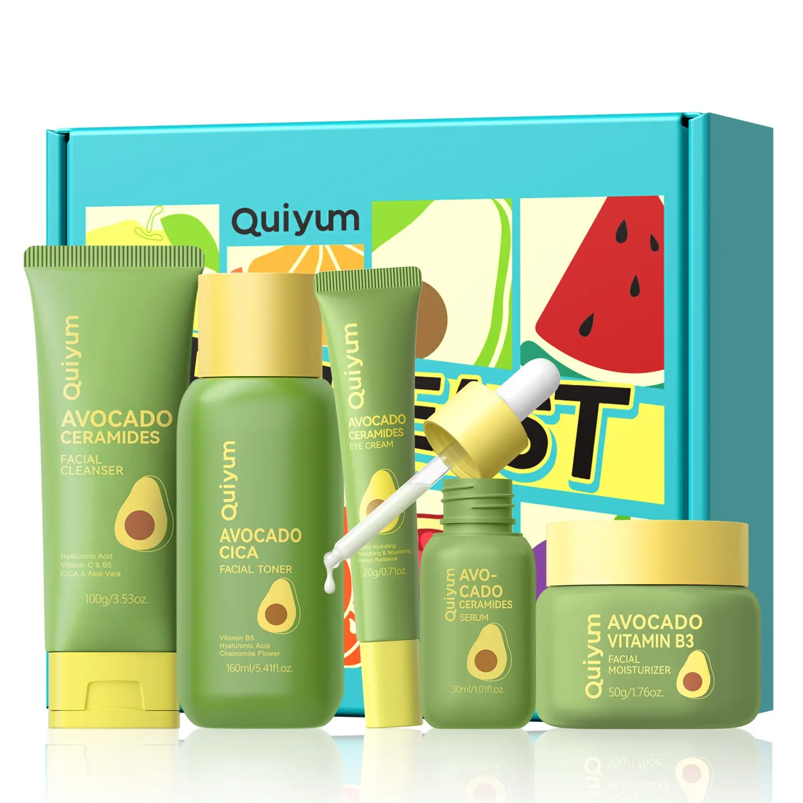 Avocado Ceramides & CICA 5-Piece Skincare Gift Set – Complete Face Care Kit with Cleanser, Toner, Eye Cream, Serum & Moisturizer,Daily Skincare Kit with Vitamin B3 & CICA for Dry, Sensitive Skin Hydration Kit