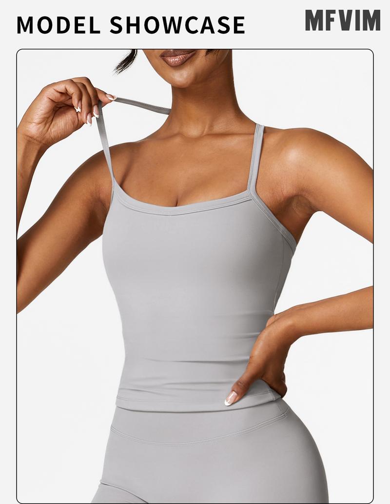 MFVIM  Women's solid color camisole sports undershirt, high elasticity breathable and comfortable self-padded sports undershirt, suitable for yoga gym workout, women's indoor and outdoor sportswear Cherry-Red Valentine's Tops women Casual Womenswear Basic