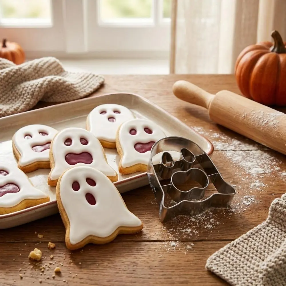 [Halloween Themed Parties] 2‑Piece 3D Halloween‑Shaped Cookie Cutter Set, 430 Stainless Steel Biscuit Molds, Dishwasher‑Safe Baking Tool for Halloween Party Treat Making & Family DIY Baking Activities