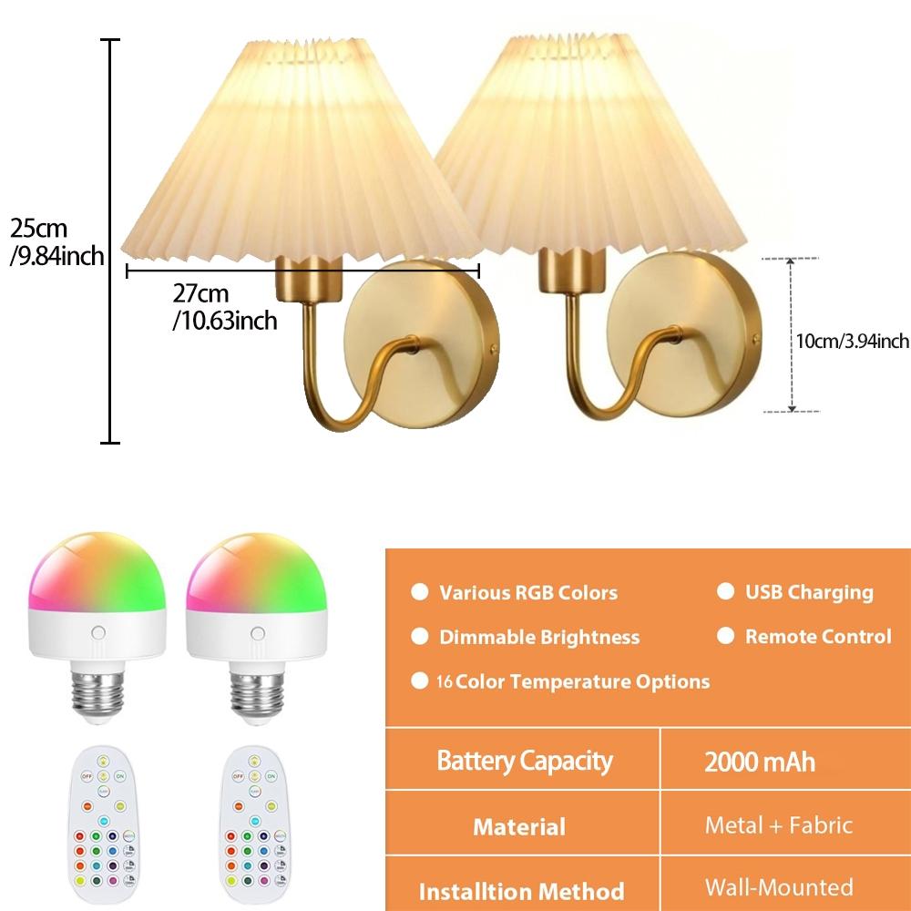 Rechargeable Wall Lamp Set of 2, RGB Detachable Bulb, Adjustable LED Light with Remote, Modern Home Decor for Bedroom & Living Room