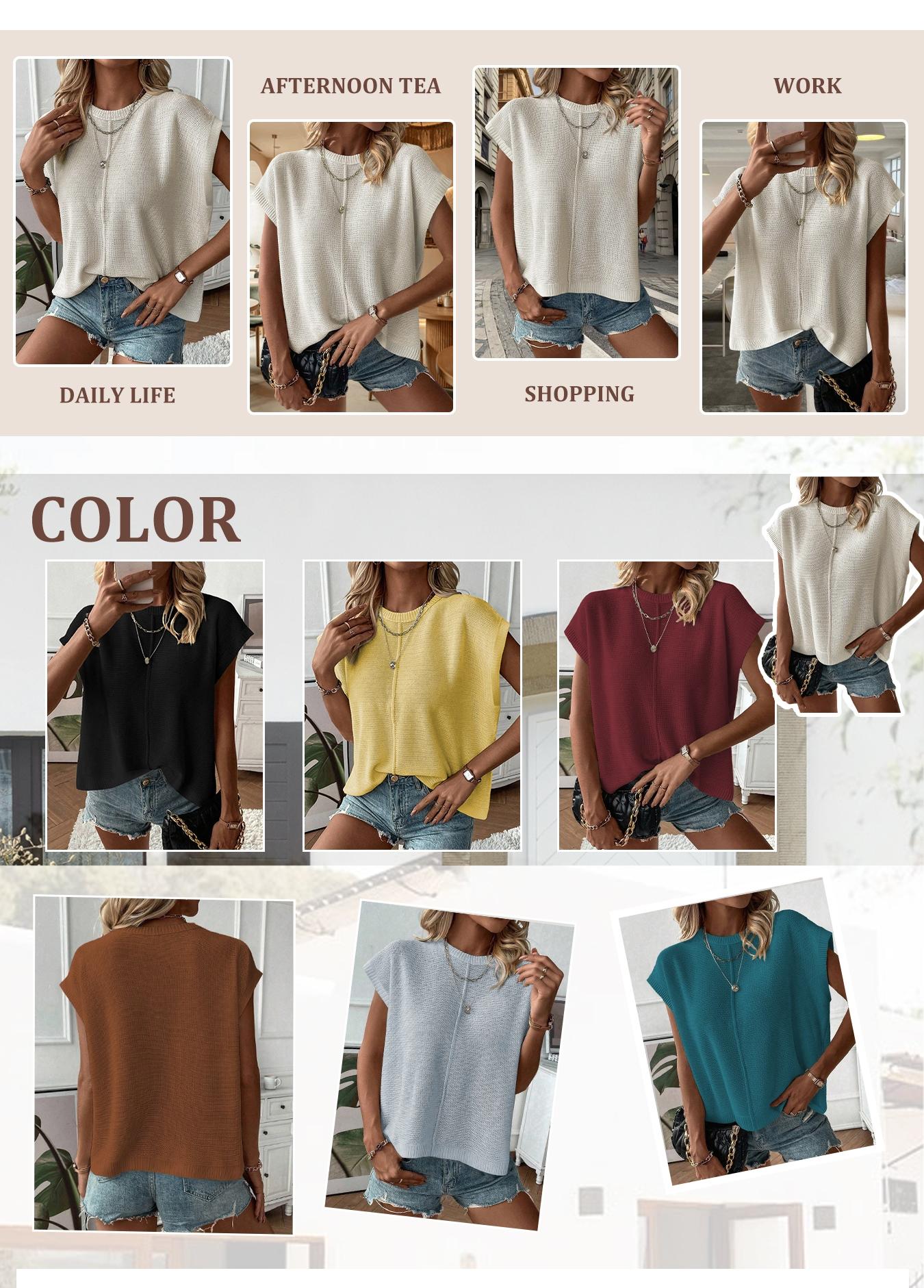 Spring Summer Elegant Versatile Knit Top, French Commute Casual Women's Round Neck Plain Hollow Out Loose T-Shirt