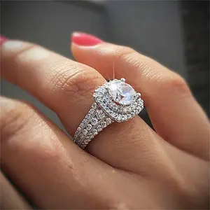 925 Sterling Silver Shiny Full Diamond Ring 18K Gold Cocktail Rings Round Cut Cubic Zirconia Promise Rings CZ Multi Row Diamond Ring Eternity Engagement Wedding Band Ring  Women Z.45 (US Code 7)
