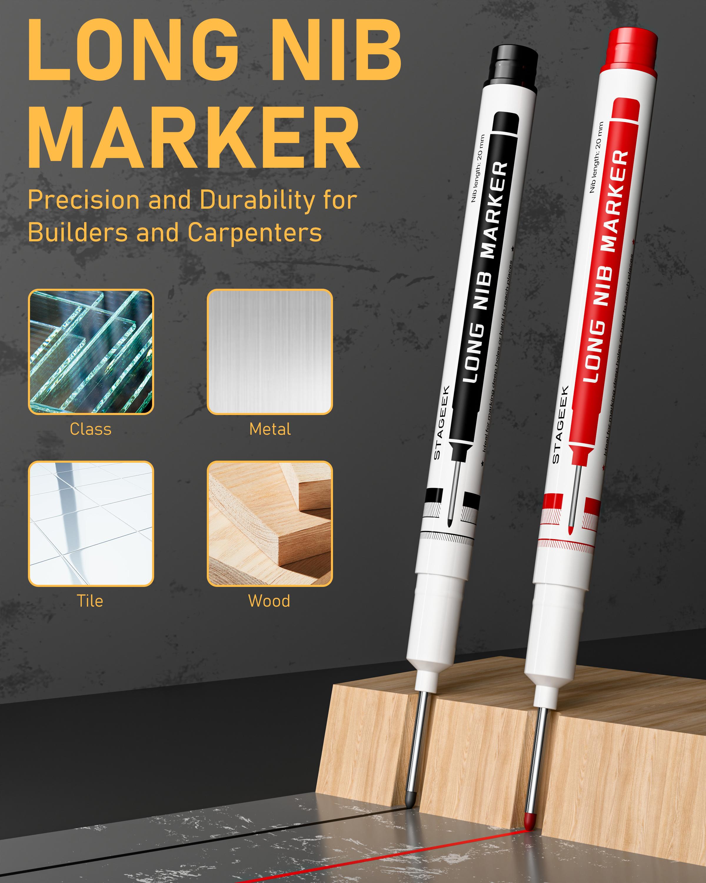 STAGEEK 2 Pack Carpenter Pencils with Sharpener, Mechanical Pencils Set with 26 Refills, Deep Hole Marker for Construction, Heavy Duty Woodworking Tools,Mechanical Pencil Set  for Architect(Black, Red) - With Case