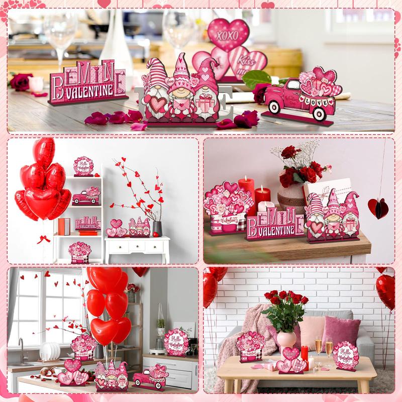 St. Patrick's Day & Valentine's Day Reversible Gnome Wood Signs, Double Sided Irish Theme Wooden Standing Blocks & Love Car Rose Truck Heart Decor, Table Centerpiece for Tiered Tray Farmhouse Kitchen, Ideal for Irish Families, Gnome Lovers & Couples Gift