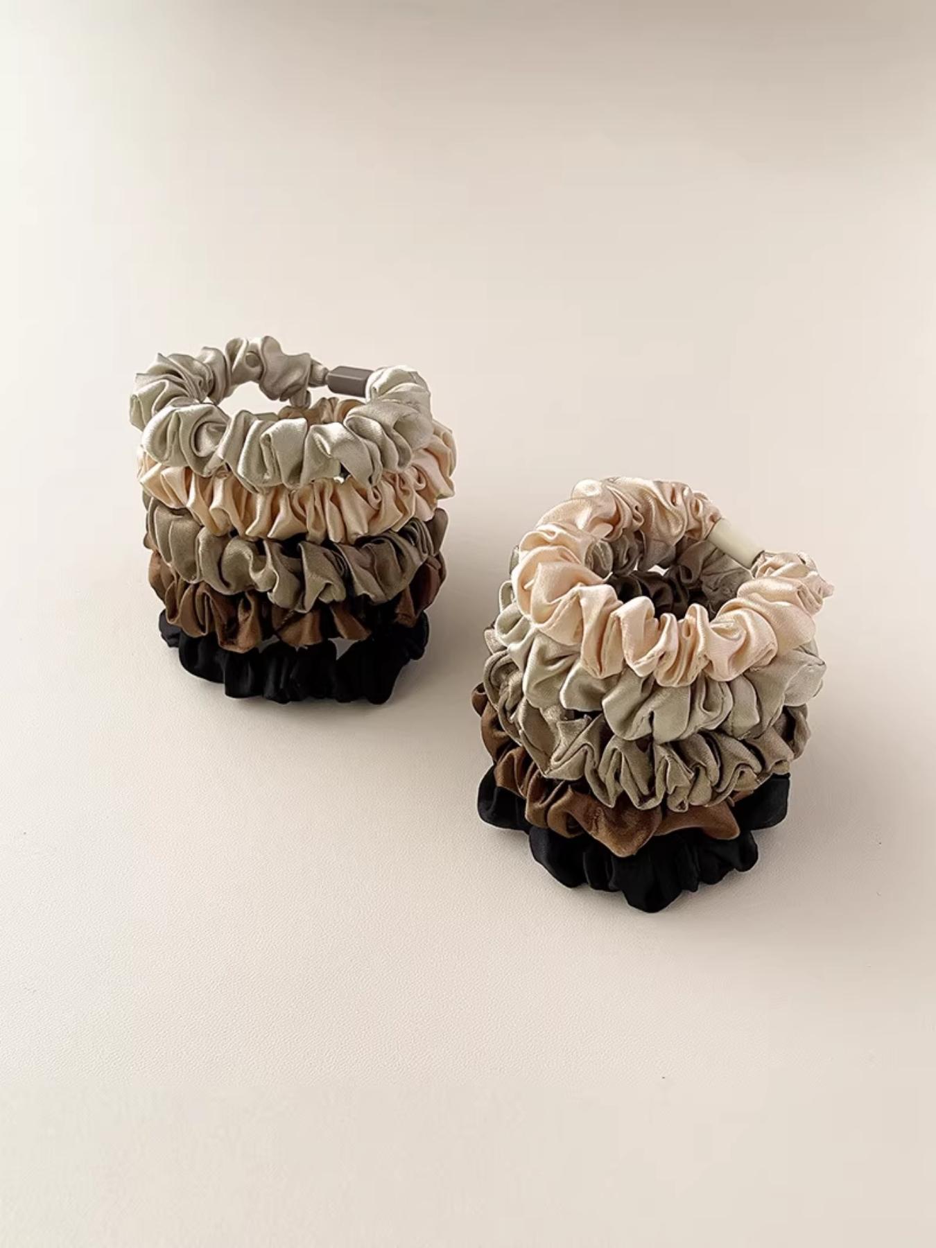 5-Pack New Satin Hair Ties, Elegant and Versatile, Lightweight Luxury, Perfect for Buns and Ponytails, Plain Style, All Seasons