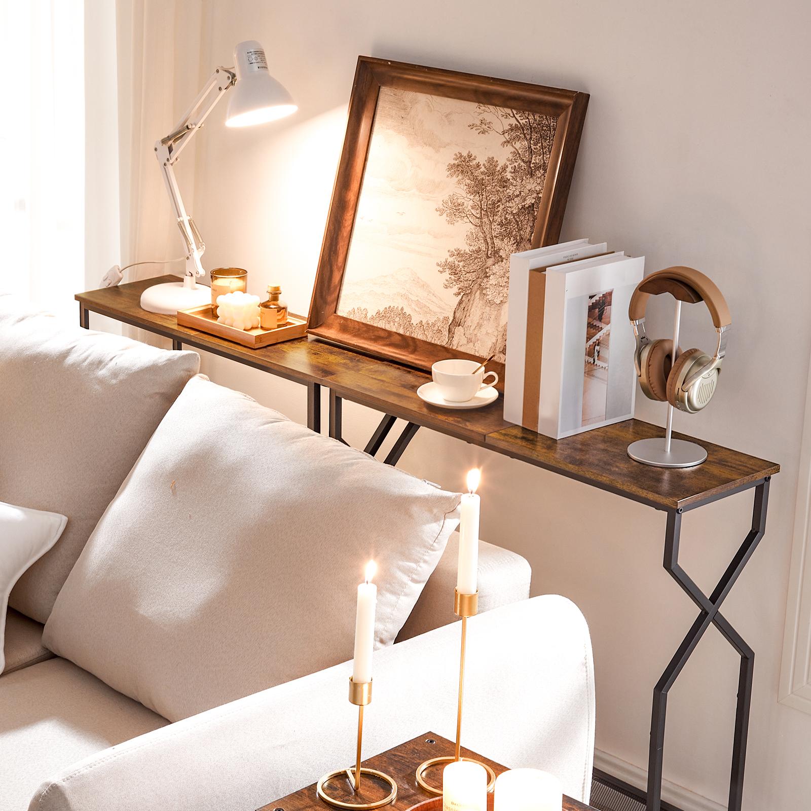 MAHANCRIS 2 Tier Console Table, with Hourglass-Shaped Frames, Adjustable Feet, for Entrance, Living Room, Hallway, Rustic Brown Modern Furniture