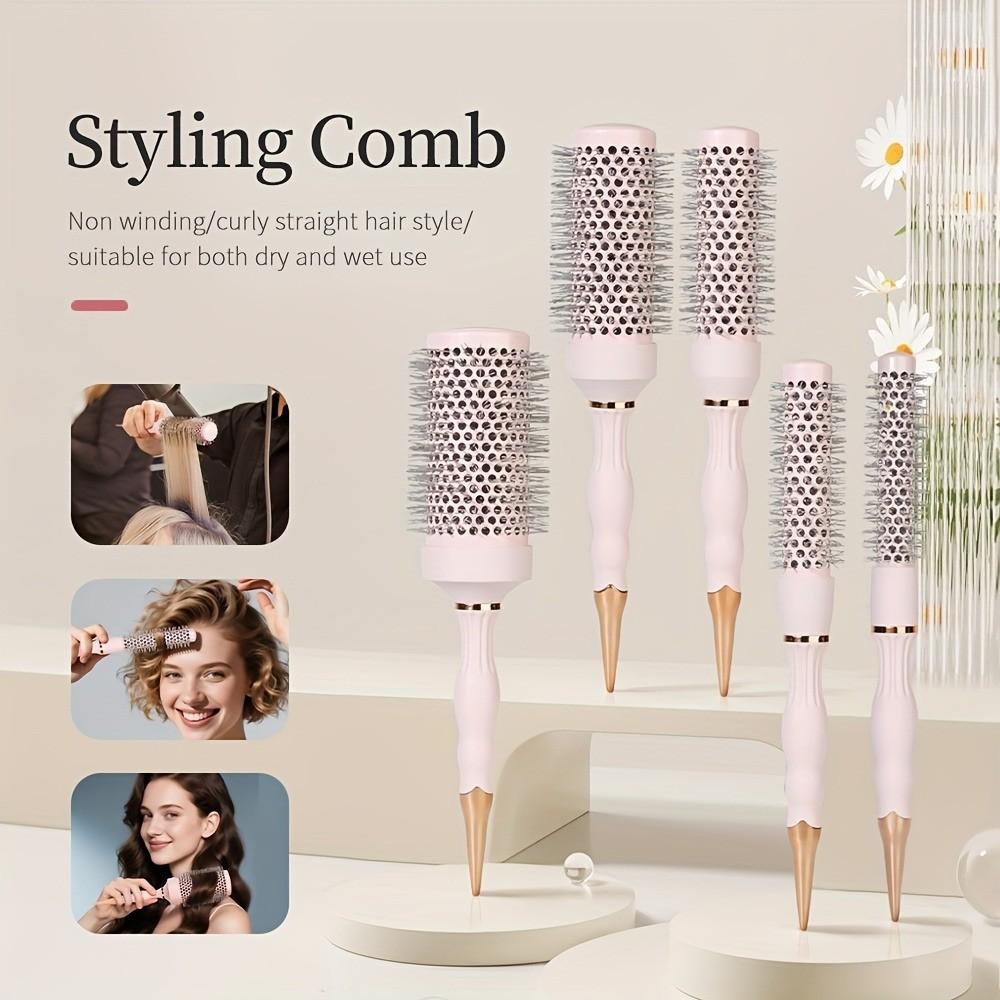 Volume Round Hair Brush Pink Ceramic-Coated  Barrel Vented Round Brush for Blow Drying Heat Resistant Anti-Static Textured Handle for Styling All Hair Types