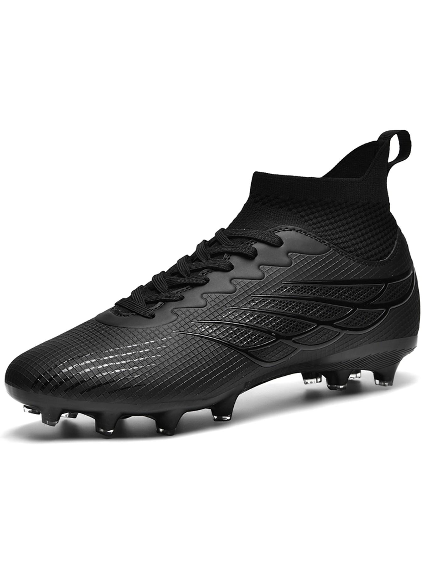 Lace up High Top Football Shoes, Anti-slip Spike Soccer Shoes, Matching Black Football Cleats, Solid Color Outdoor Sports Training Shoes, Men Shoes
