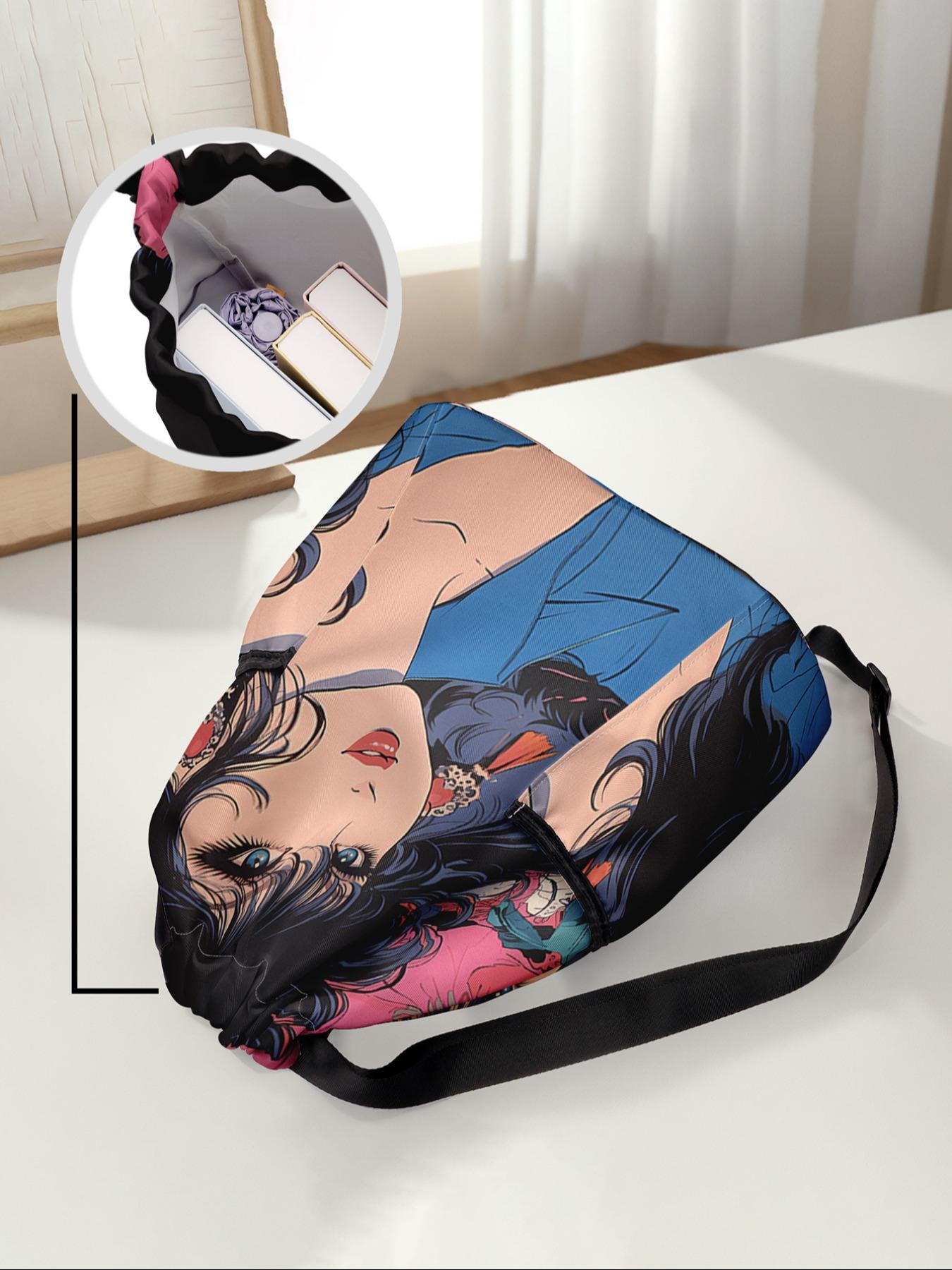 Anime Character Printed Drawstring Backpack, Large Capacity Durable Gym Bag with Adjustable Straps, Casual Travel Hiking Camping Essential