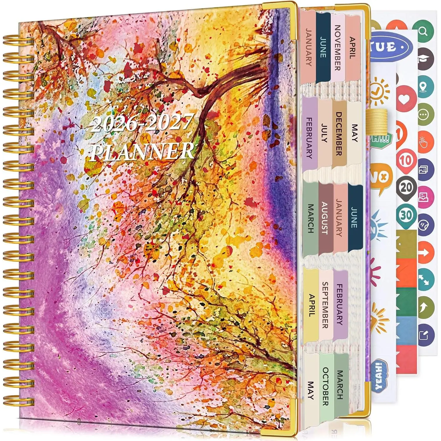 Academic Planner 2026-2027, Weekly and Monthly Daily Planner from July 2026 - June 2027, 5.75" x 8.38" A5 Hardcover Agenda Organizer Book 2026-2027 with Tabs, Spiral Yearly Calendar Planners for School Work , Autumn Tree