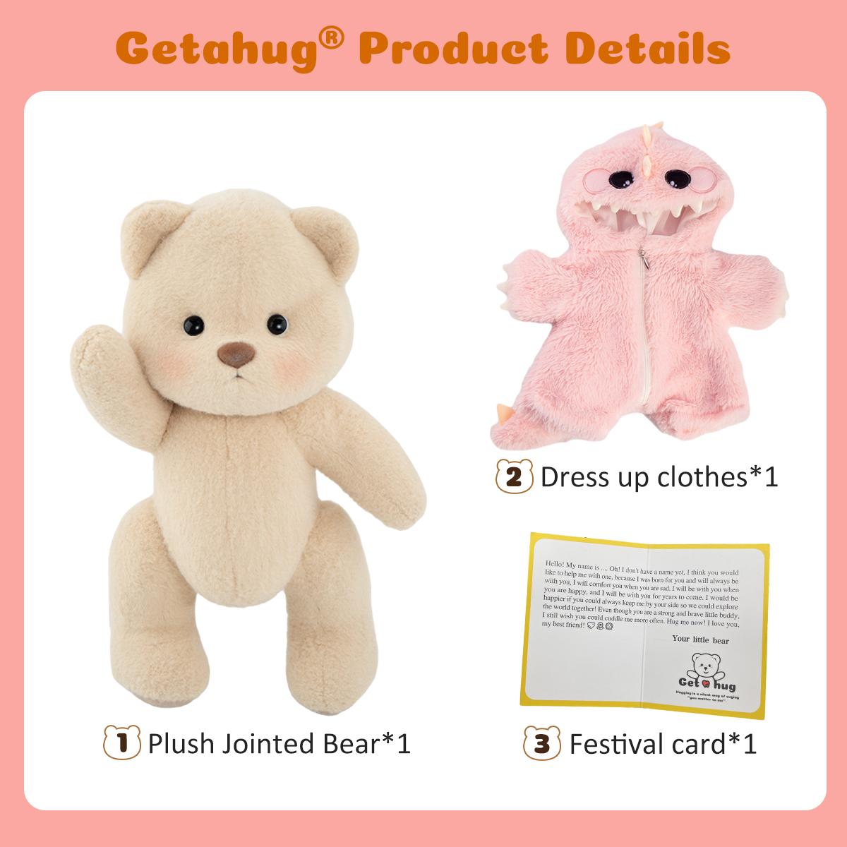 Getahug Dinosaur Teddy Bear | 5 Moveable Joints & Changeable Outfits, Soft Stuffed Animal Plush Unique Gift for Dino Lovers Collectors, Cozyvibes Little Gifts for Girls Plushies