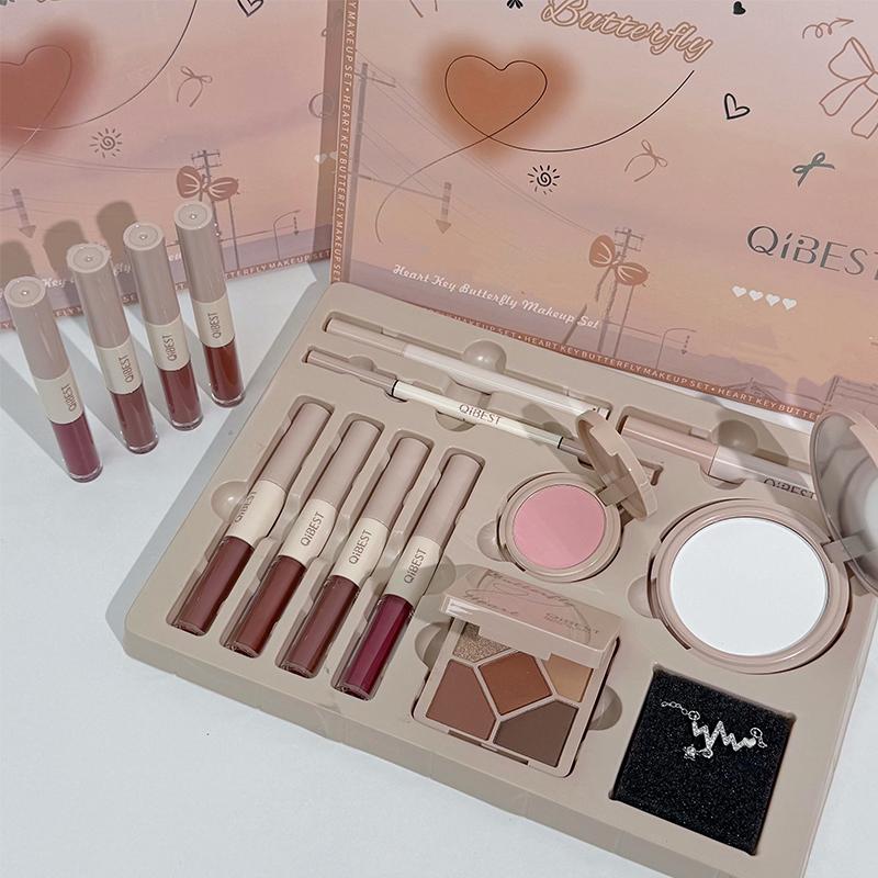 Qibest Makeup Palette Set, Makeup Combo, Lip Gloss & Cream, Blush, Eyeshadow Powder, Brow Pencil, Eyeliner Pen, Necklace, Full Face Kit, Beauty Bundle Kit, Gift for Her