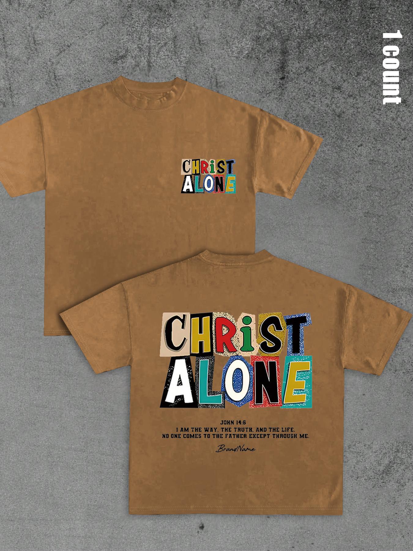 Unisex's Colorful Letter Print Round Neck Graphic Tee, Regular Fit Casual Everyday Wear Short Sleeve T-shirt for Summer, Men's Top for Daily Wear, Tropical