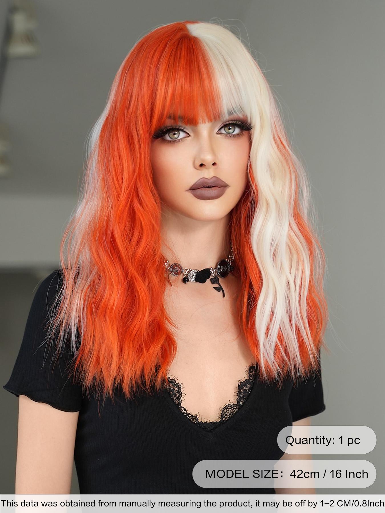 Two Tone Wig Silver Ash Pink Curly Wigs For Women 16 Inch Shoulder Length Wavy Wig With Bangs Synthetic Heat Resistant Fiber Beautiful Fluffy Wigs For Girls Daily Party Cosplay Use Beginner Birthday Gifts Synthetic Wavy Hairstyle ( Black Highlight Hair )