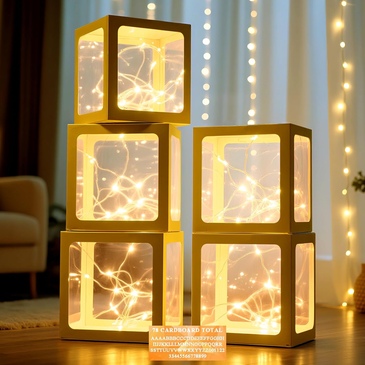 Transparent Balloon Boxes with 60 Letters Numbers Fairy Lights 4 count Transparent Balloon Boxes with 60 Letters Numbers Fairy Lights 4 count