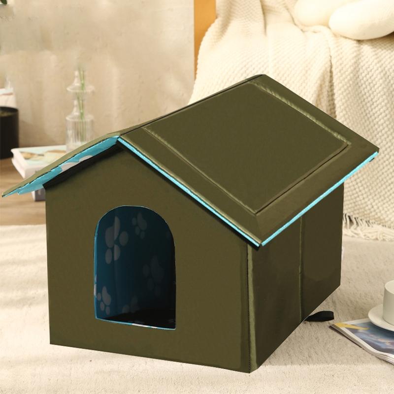 Outdoor Pet Dog Cat House with Pad and Door, Seasonal Universal Shelter for Small Cats Dogs, Washable and Sensory Bed for Outdoor Use