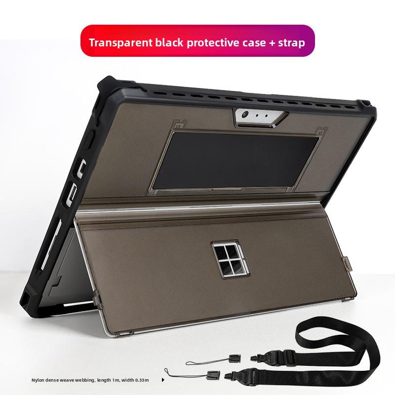 Shockproof Clear Case for Microsoft Surface Pro 8, Surface Go 3, Full Body Protective Cover with Hand Strap & Shoulder Strap, Compatible with Bluetooth Keyboard, Rugged Transparent Shell for Surface Tablet