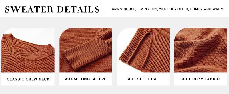 Saodimallsu Women's Oversized Tunic Sweater Fall Slouchy Long Sleeve Ribbed Knit Side Slit Pullover Jumper Chic Crewneck Loose Fit Knitwear Womenswear Style