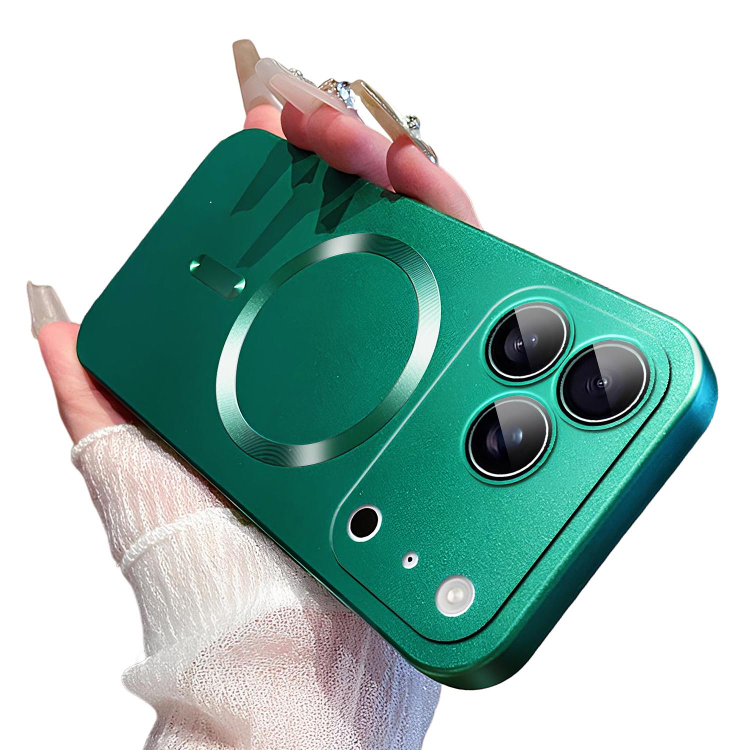 Magnetic for iPhone 17 Pro Max 16 15 14 13 Case Compatible with MagSafe Built-in Camera Lens Protector Slim Soft Silicone Bumper Shockproof Metallic Luster Phone Case