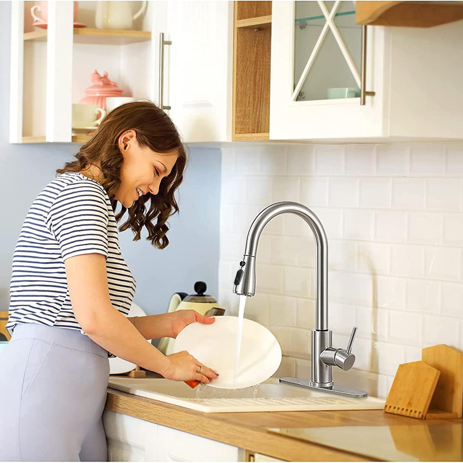 PHANCIR NEW Kitchen Faucet with Pull Down Sprayer, High Arc Single Handle, Brushed Nickel, Brushed Go Home ld Finish  Modern Durable Steel