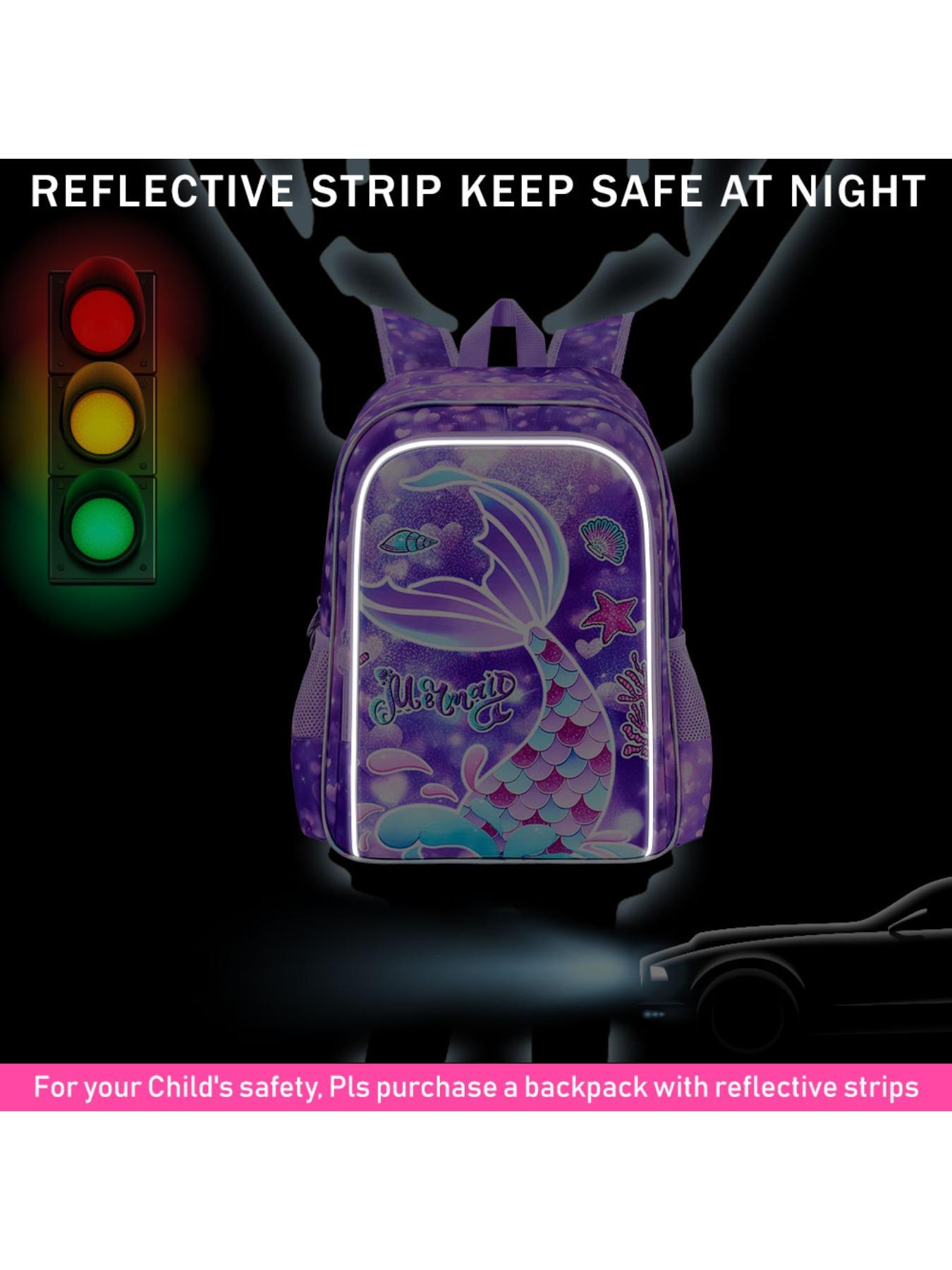 3Pcs Mermaid Backpack for Girls, 16" Kids Fishtail Bookbag with Lunch Box, Cute Schoolbag for Preschool Kindergarten Toddler(Rainbow)