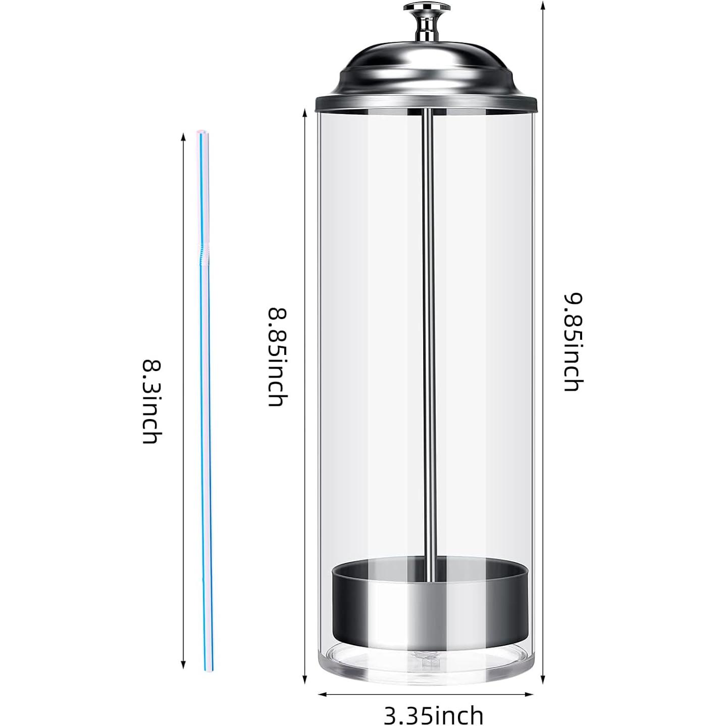 Straw Holder Dispenser Clear Glass Drinking Straw Container with Lid for Counter ()