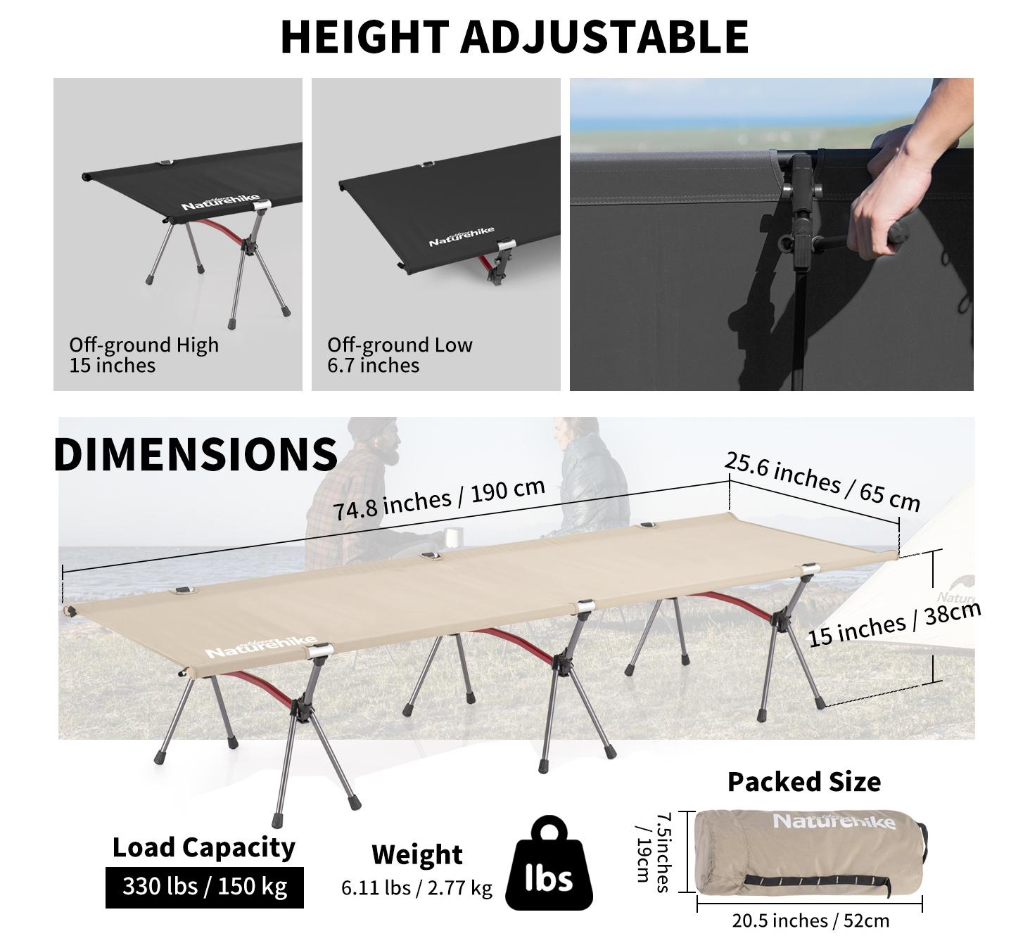 Naturehike ArmyWild Folding Camping Cot,Ultralight Backpacking Bed with Adjustable Height,Portable&Durable Aluminum Frame for Camping,Hiking&Home Outdoorfun camping accessories dealsforyoudays