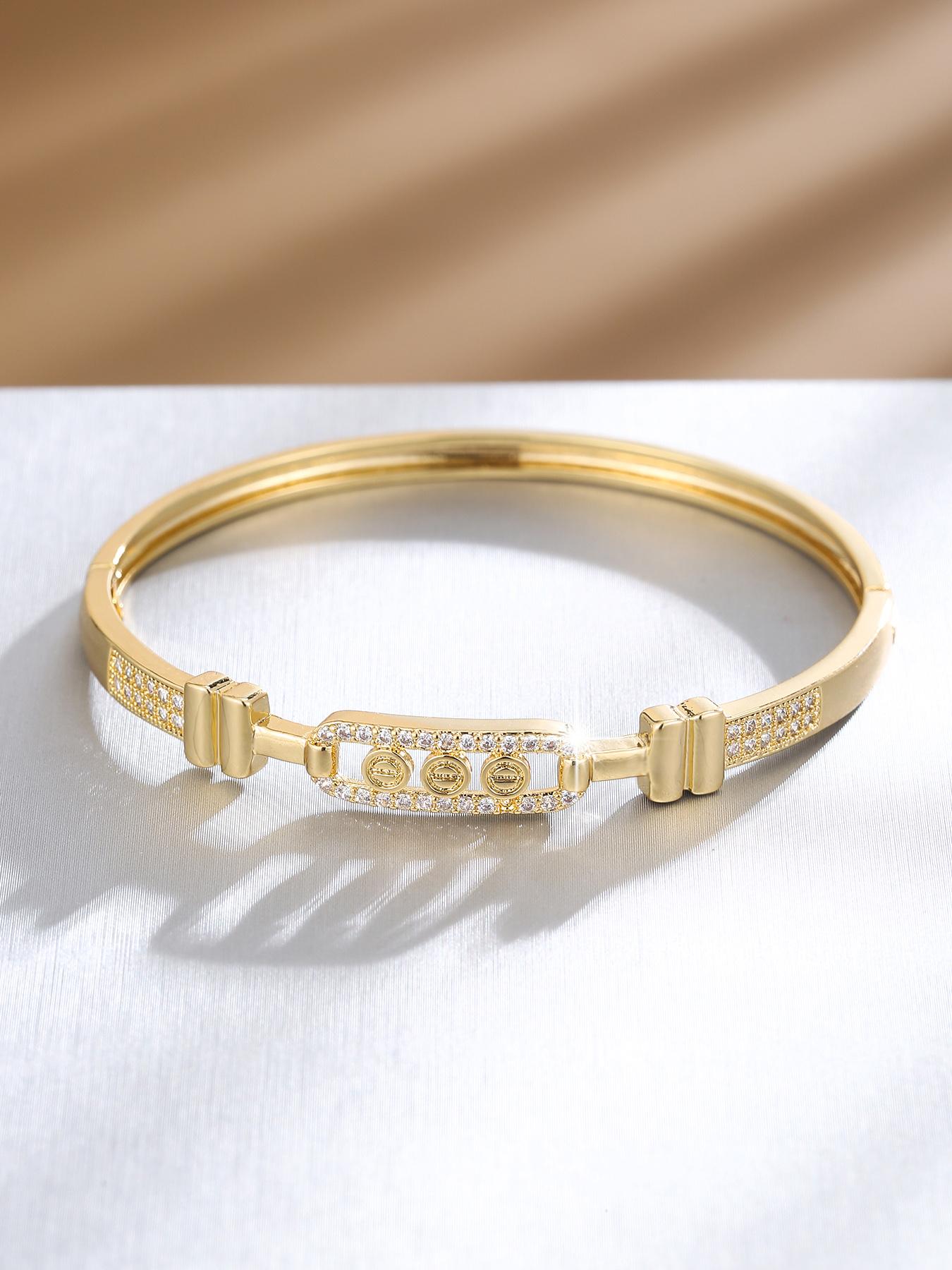 S925 Sterling Silver Rhinestone Decor Bangle Bracelet, Fashionable Hollow Out Design Bangle for Women, Trendy All-match & Exquisite Jewelry for Birthday Gift