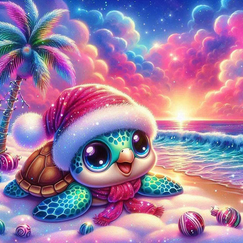 5D DIY Full Drill Round Diamond Painting Kit - Sea Turtle, Christmas Mosaic Canvas DIY Wall Art, Home Wall Decoration