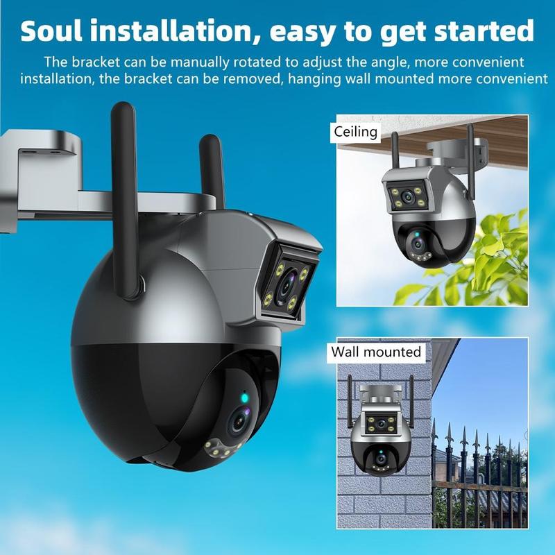 Security Cameras Outdoor, 4MP Dual Lens Outside Camera Wired for Home Security, PTZ WiFi Outdoor Camera with Motion Detection, Human Tracking, Color Night, IP66 Waterproof, 2-Way Talk, 24/7 Recording