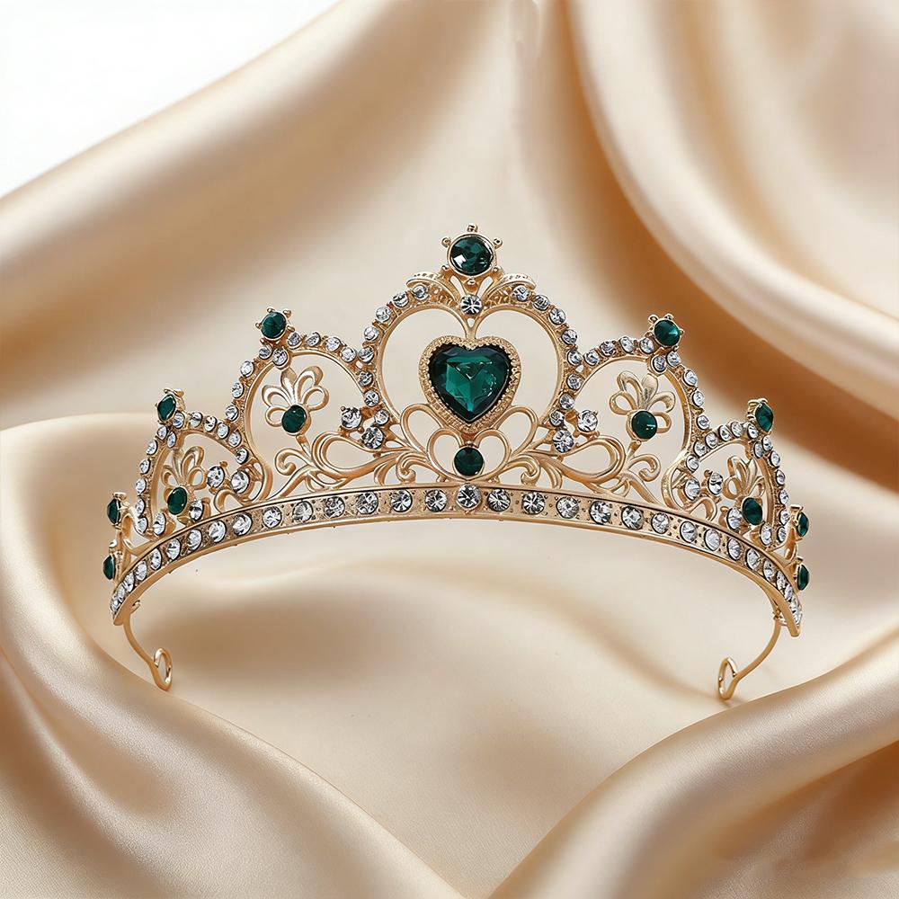 Vintage Gold Baroque Tiara with Heart-Shaped Clear Rhinestones Elegant Princess Crown Bridal Weddings Proms Pageants Cosplay Vintage Gold Baroque Tiara with Heart-Shaped Clear Rhinestones Elegant Princess Crown Bridal Weddings Proms Pageants Cosplay